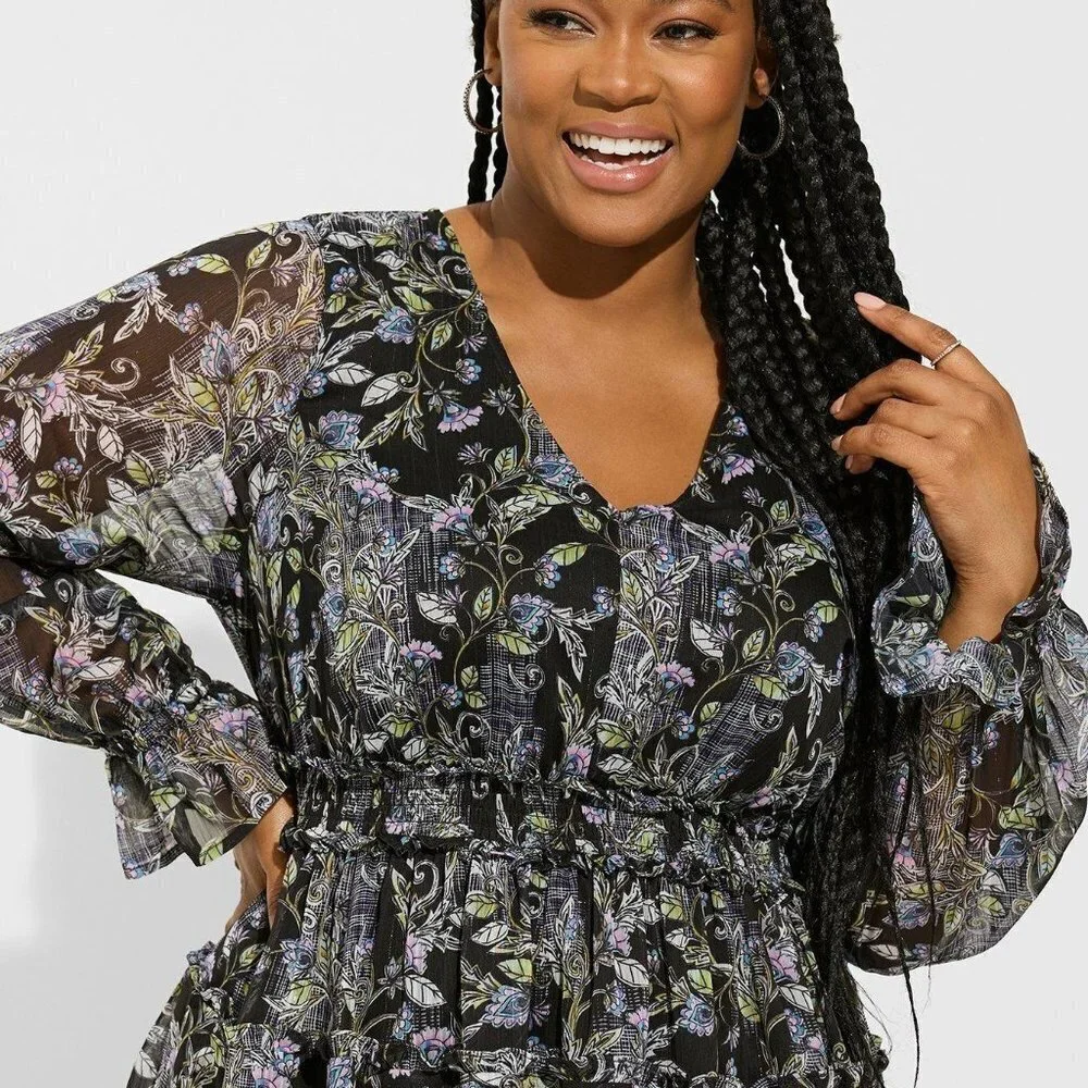 TORRID Mini Lurex Chiffon Tiered Dress - Picture 3 of 4
